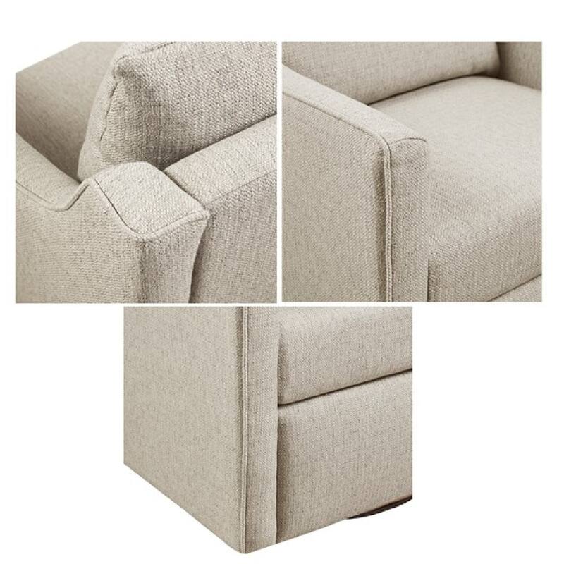 Roomfitters 360 Degree Swivel Accent Armchair, Martha Stewart Bedford Collection Upholstered Seating with Sloped Arms, Natural