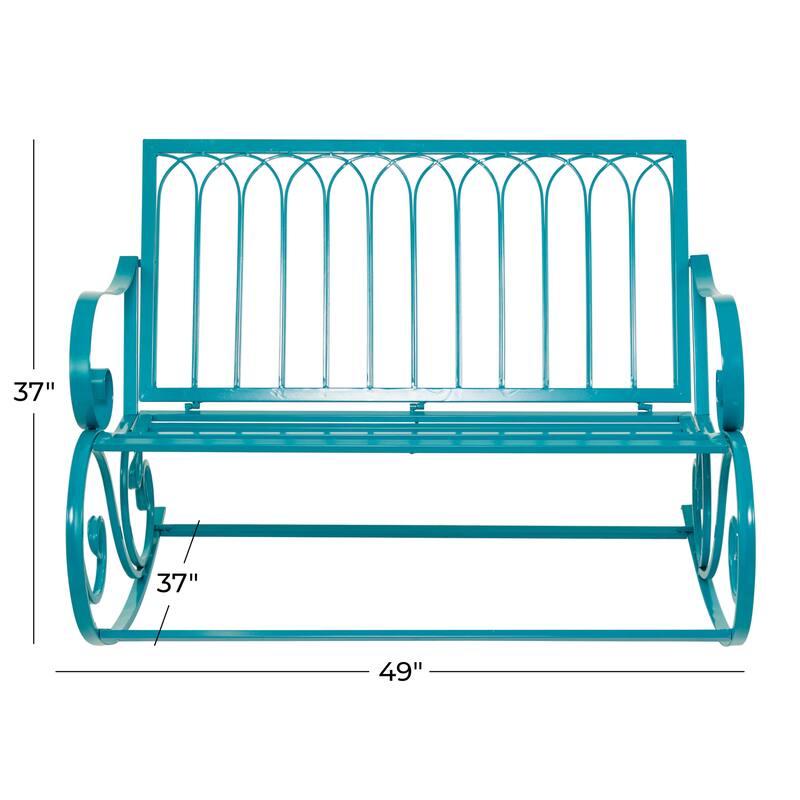 Metal Scroll Rocking Outdoor Bench - Teal - Roche River Decor - 37"W x 49"L x 37"H