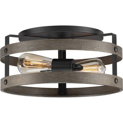 Gulliver Collection 2-Light Weathered Gray Flush Mount Ceiling Light - 14.37 in x 14.37 in x 6.5 in
