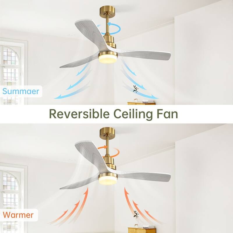52 "W Farmhouse 6-Speed Adjustable Solid Wood Ceiling Fan Light with Remote Control