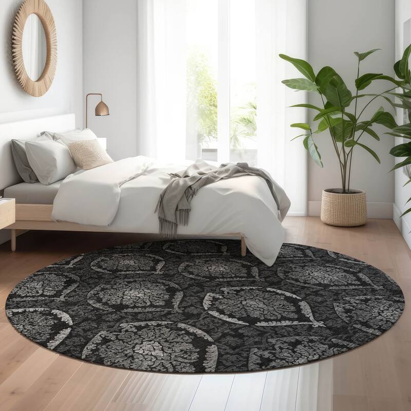 Premium Washable Super Soft Damask Glam Mayfield Rug - Gray - 8' x 8' - Round