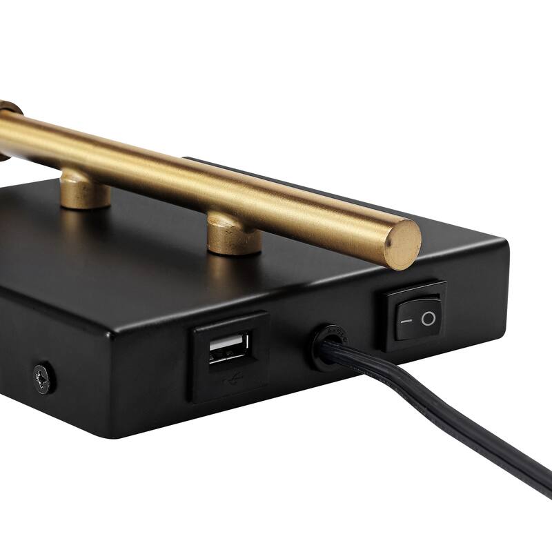 Justina Swing Arm 1-Light Modern Midcentury Iron USB Charging Port LED Sconce, by JONATHAN Y