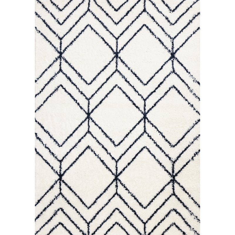 Taylor Collection - Cream Navy Diamonds Shag Area Rug