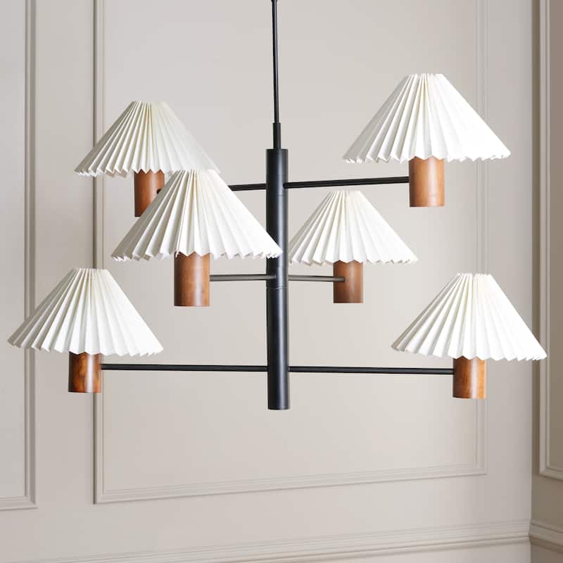 SAFAVIEH Jonnah 6 Light 41-inch Mango Wood & Iron Pendant - 45"W x 45"D x 34"H