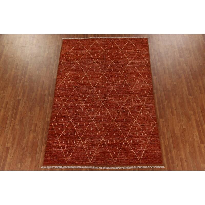 Hand Knotted Oriental 100% Wool Carpet Tribal Trellis Oranges & Rust Moroccan Area Rug - 10' 1'' X 6' 10''