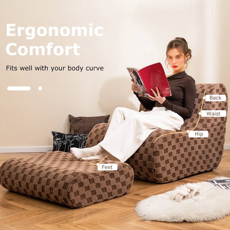 Teddy Velvet Bean Bag Chair with Ottoman for Lounge - 38" x 30.5" x 28.5"