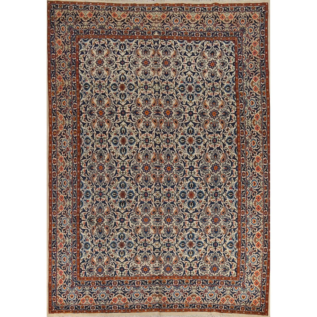 All-Over Floral Kashmar Persian Vintage Rug Hand-Knotted Wool Carpet - 9'10"x 12'7"