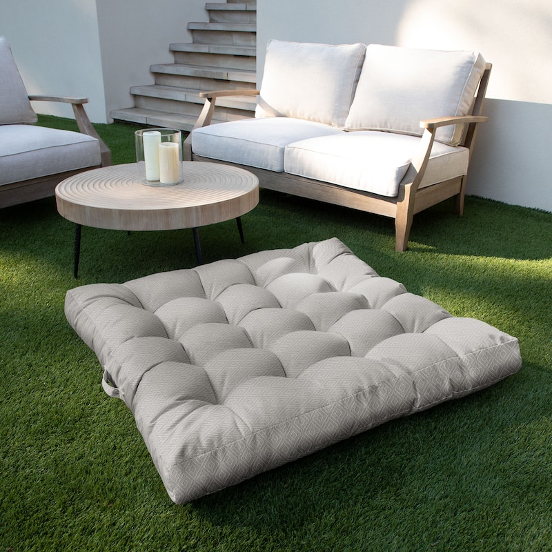 Sorra Home Sunbrella Outdoor Tufted Floor Pillow Single - 40 in H x 40 in W x 5 in D - Retain Oyster