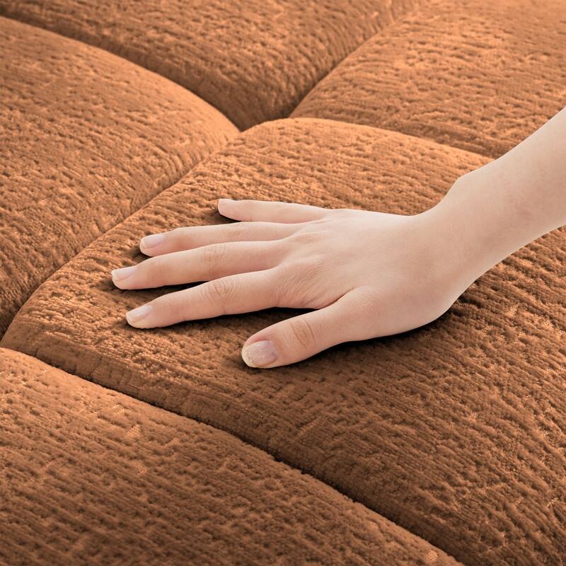 110.2" Chenille Three Seater Upholstered Sofa, 3 Ottoman