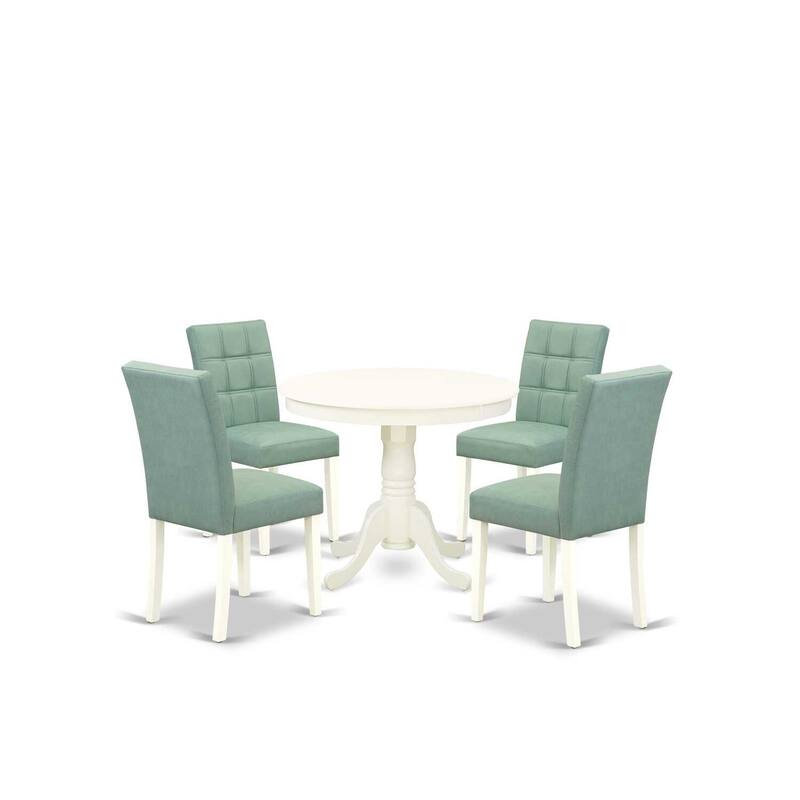 Round Pedestal Dining Table Set with 4 Chairs - Linen White Kitchen Table Set