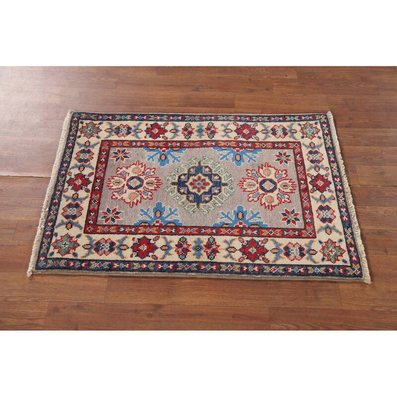 Gray Kazak Oriental Foyer Rug Hand-Knotted Wool Carpet - 2'1" x 3'1"