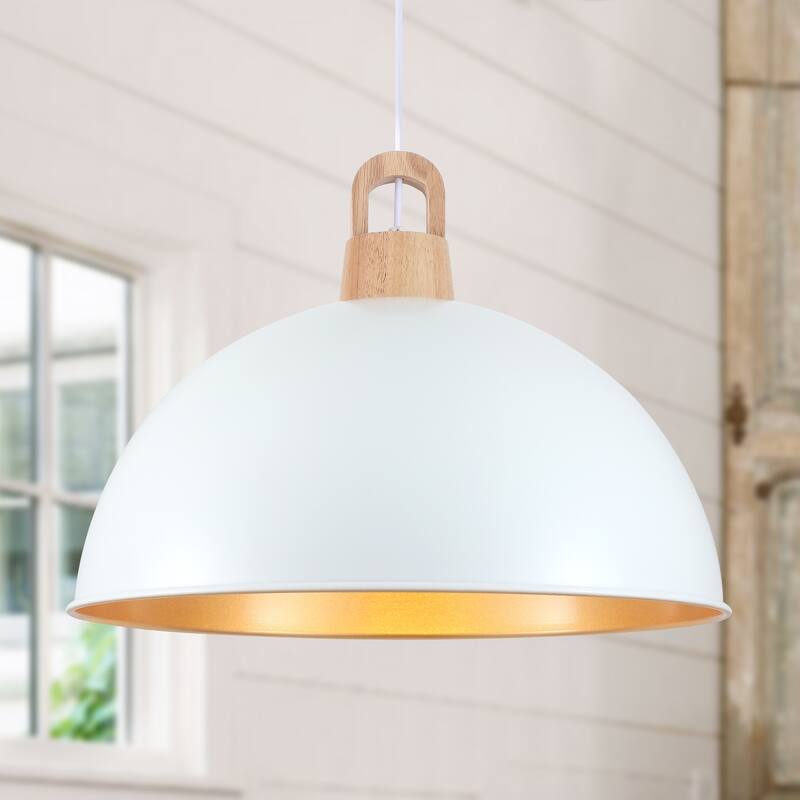 1 - light Industrial Dome Pendant Modern Hanging Lamp for Dining Room Living Room Foyer - 20in - White