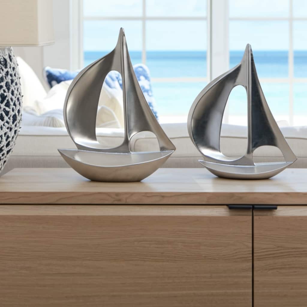 Metal Modern Coastal Sailboat Sculpture Decorative Accent - 13" Silver - 11" x 3" x 13.25"