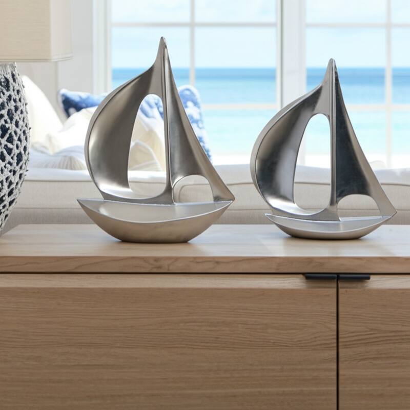 Metal Modern Coastal Sailboat Sculpture Decorative Accent - 13" Silver - 11" x 3" x 13.25" - Silver - 11" x 3" x 13.25"