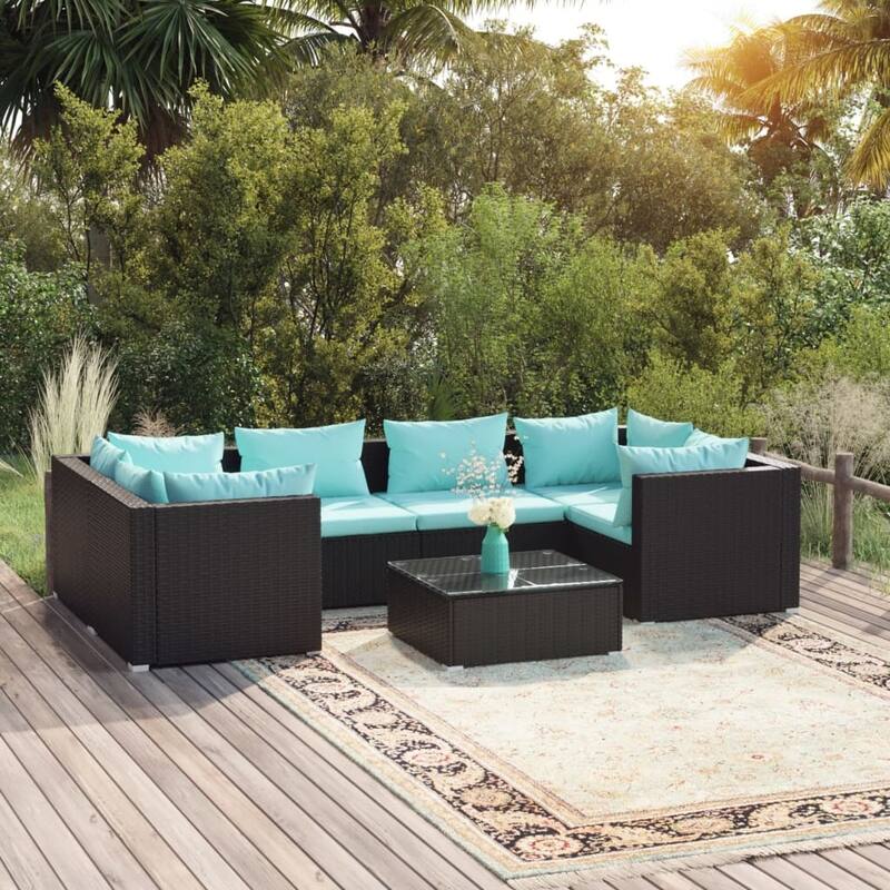vidaXL Patio Lounge Set Outdoor Sectional Sofa Set Table Garden Poly Rattan - 27.6" x 27.6" x 23.8"