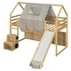 preview thumbnail 27 of 78, Full Size Loft Bed with Slide, Tent, and Storage Shelves - House Frame Kids Bed with Ladder and Car-Shaped Organizer