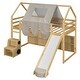 preview thumbnail 7 of 16, Twin Size Wooden Loft Bed House-shaped Frame with a Tent, Natural+Beige