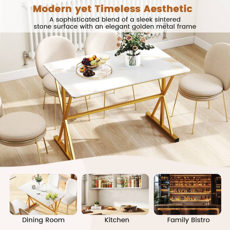 Gymax 44'' Rectangular Kitchen Table w/ Metal Frame Faux Marble