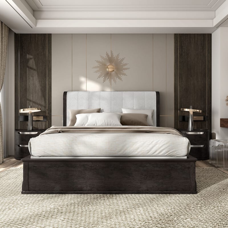 Furniture of America Addeso Modern Padded Wingback Panel Bed - Black - Queen