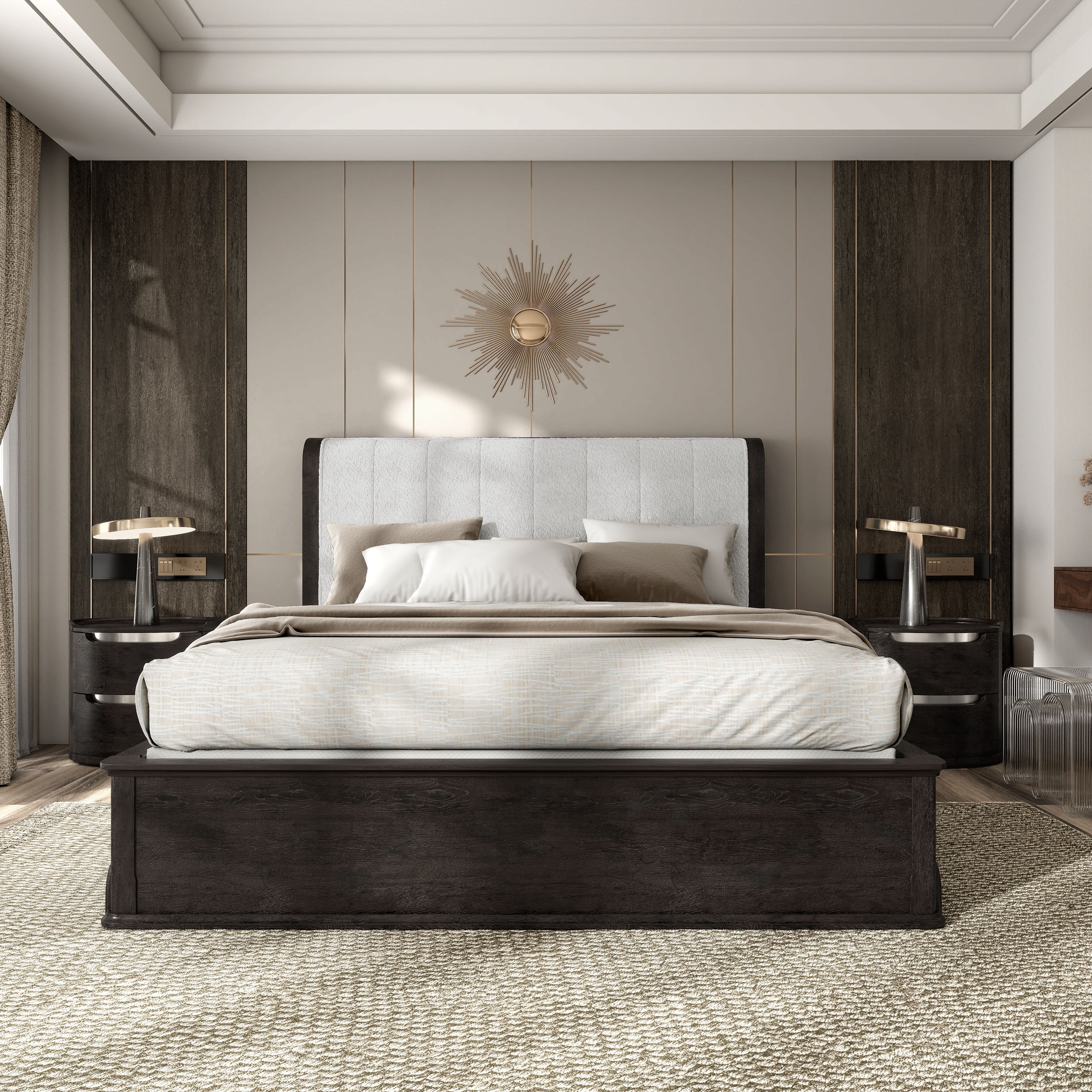 Furniture of America Addeso Modern Padded Wingback Panel Bed