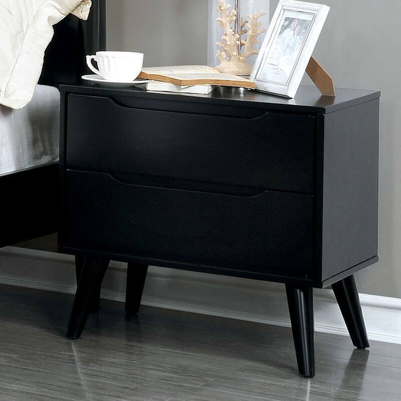 Mid-Century Modern Black Nightstand, Solid Wood Bedroom Furniture