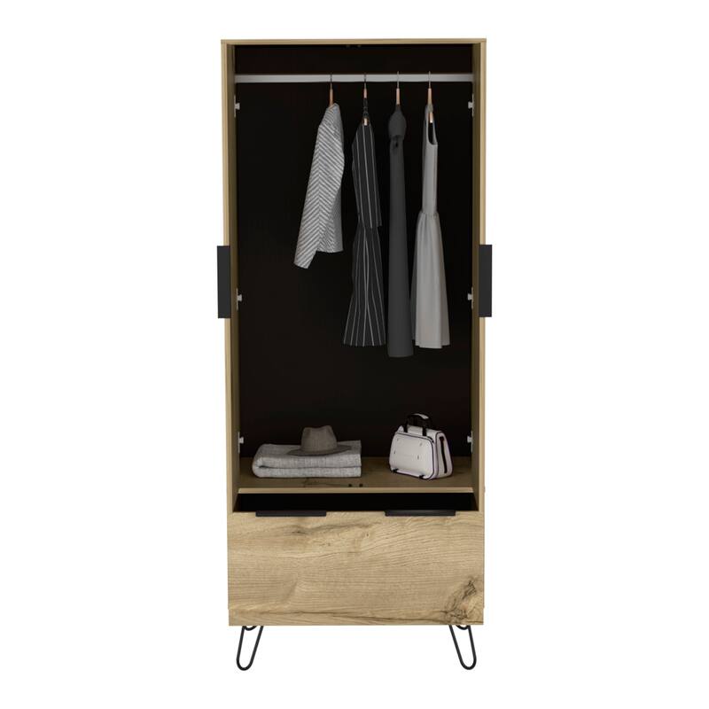 20.08" Modern Double-door Armoire with Hanging Rod and One Drawer and for Bedroom