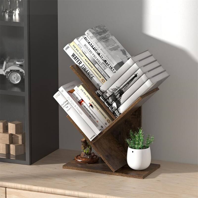 3 Tier Small Tree Bookshelf Desk Book Organizer Narrow Bookcases for Books - 11.6"D x 6"W x 15"H