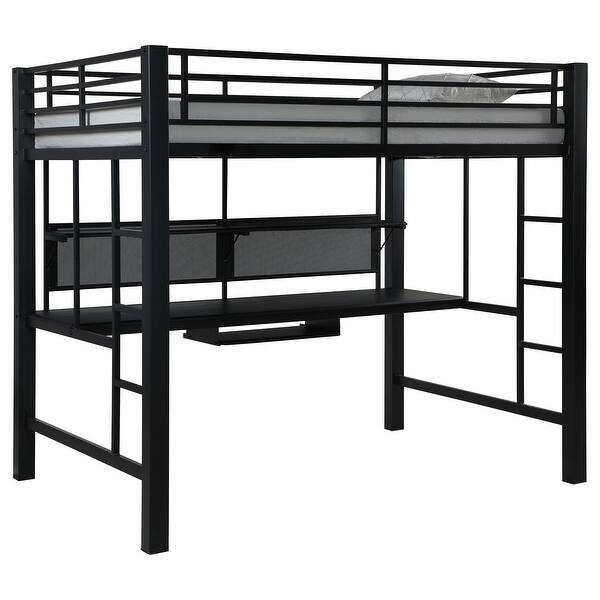 slide 2 of 12, Avalon Contemporary Black Full Workstation Loft Bed Black