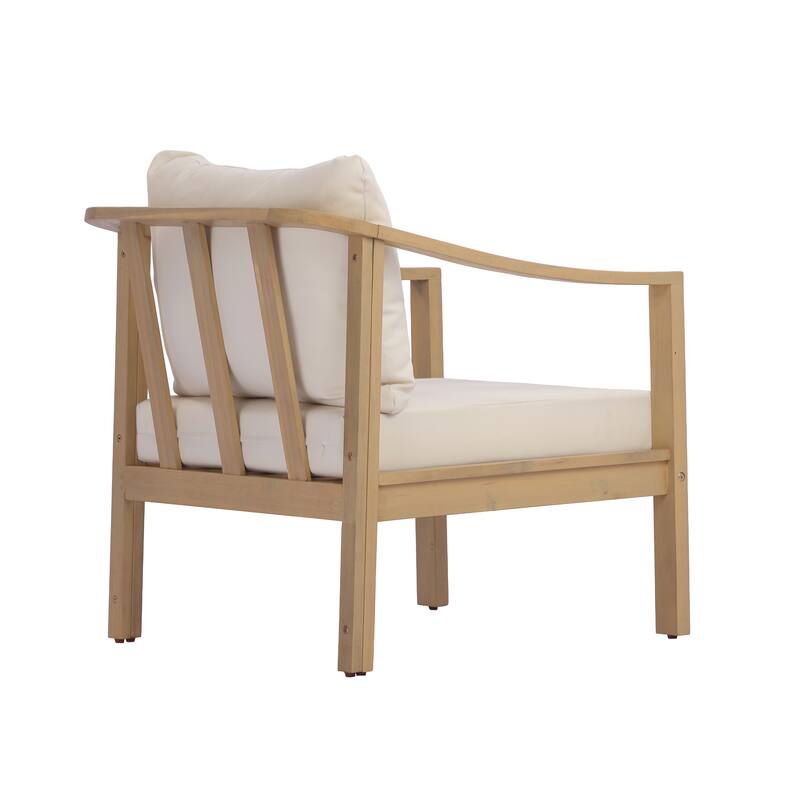 Christopher Knight Home - Elva 5-Piece Outdoor Acacia Wood Patio Conversation Set with Slatted Coffee Table & Cushions