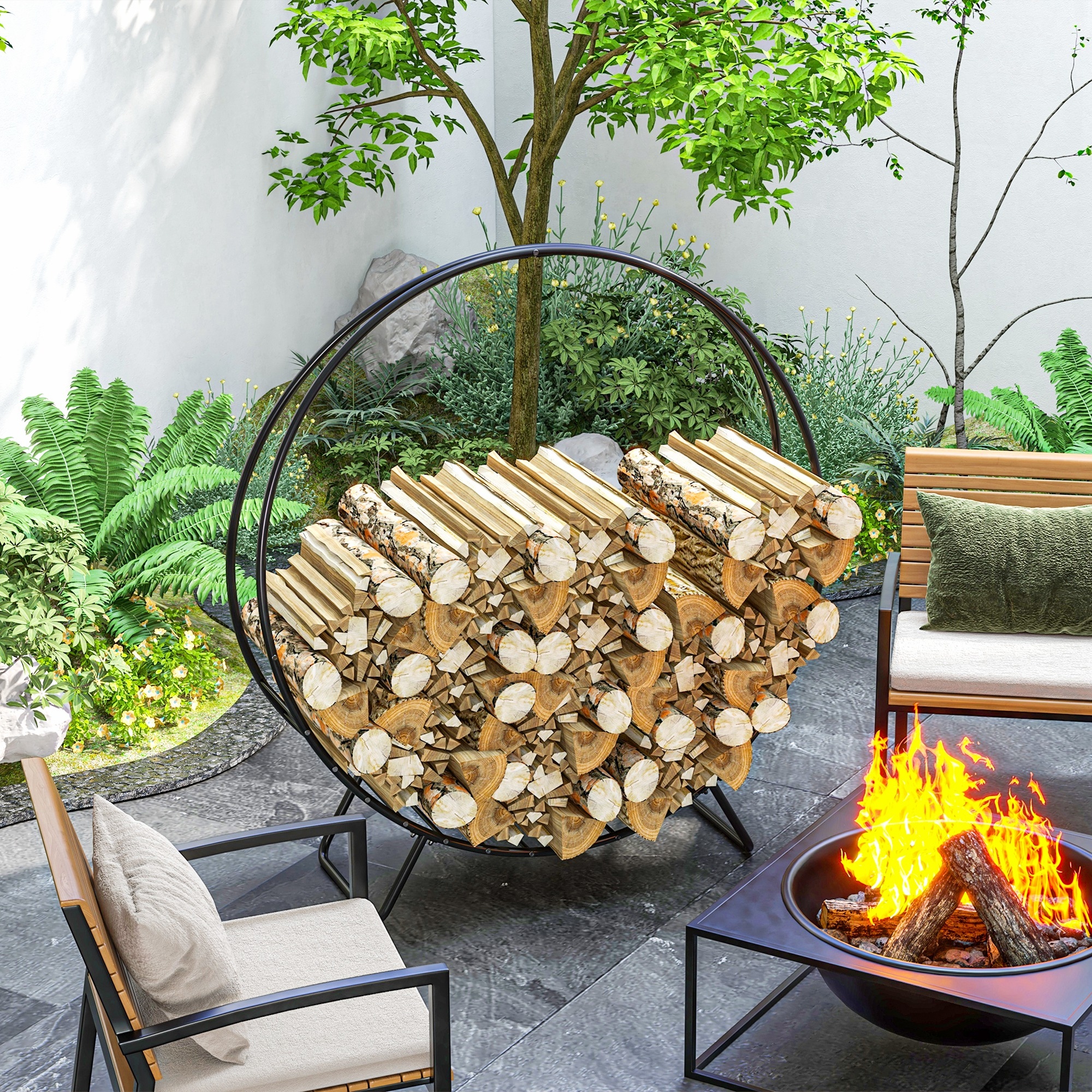 Triangle Firewood Rack with Raised Base for Fireplace Fire Pit Bed Bath Beyond 37570190