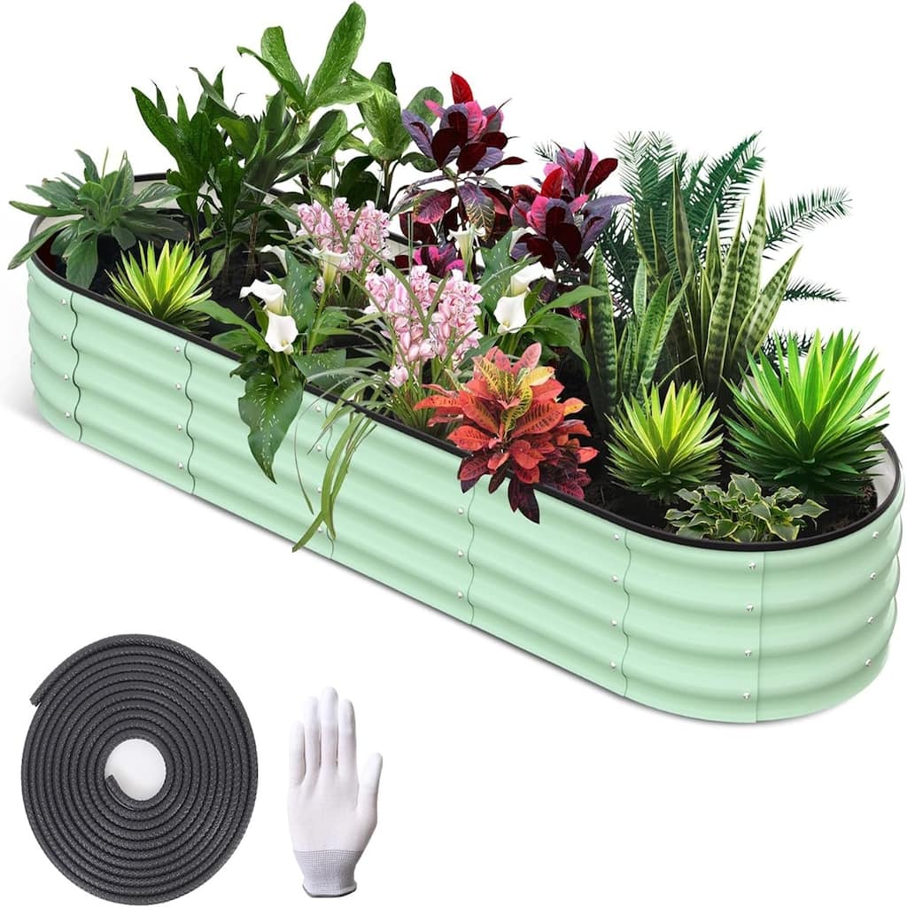 2-Pack 8x2x1FT Galvanized Steel Raised Garden Bed for Outdoors Open-Bottom Planter Box with Durable Metal Frame Green