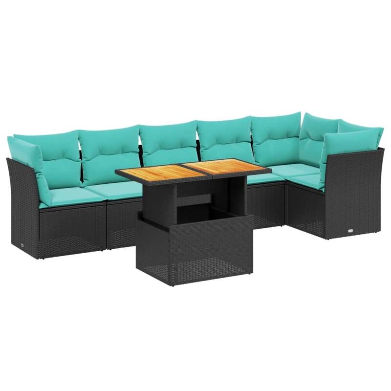 vidaXL 7 Piece Patio Sofa Set with Cushions Black Poly Rattan - 24.4 x 24.4 x 27.2