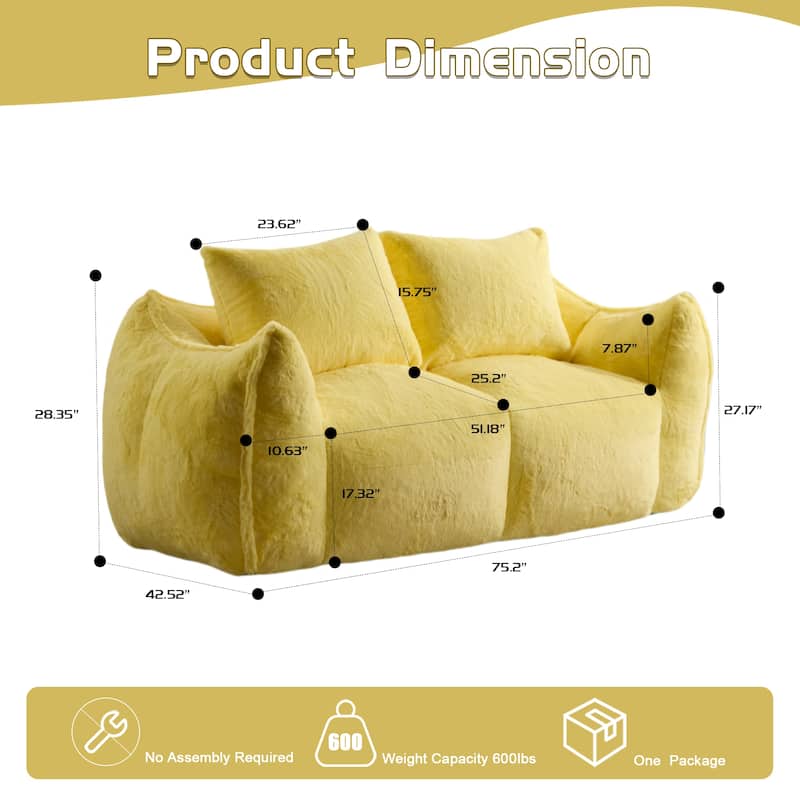 Giant Lazy Bean Bag Couch Chair Ultra Soft Fluffy Loveseat Sofa Chaise Lounge Indoor Cozy Faux Fur Reading Chair with Pillows