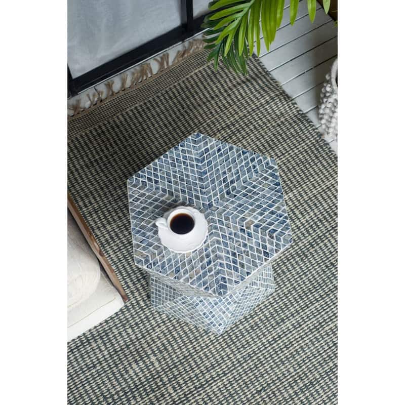 Geometric Capiz Shell Inlay Accent Stool - 19.75" - Blue and White