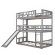 preview thumbnail 8 of 7, Gray Twin Pine Triple Bunk Bed with Guardrails, Convertible Ladder, Slide, Convertible Configuration
