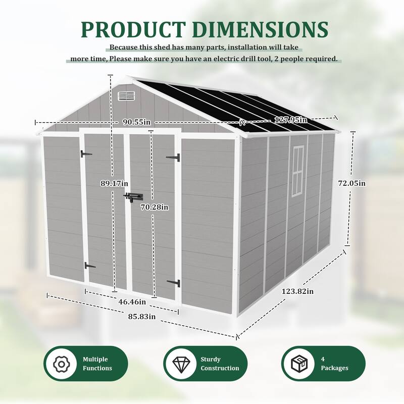 Campcraft 8*10ft resin storage shed, high quality pp material, strong structure, waterproof, rust and UV proof