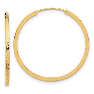 Curata 14k Yellow Gold Sparkle Cut Endless Hoop Earrings - 27.85x1.55mm