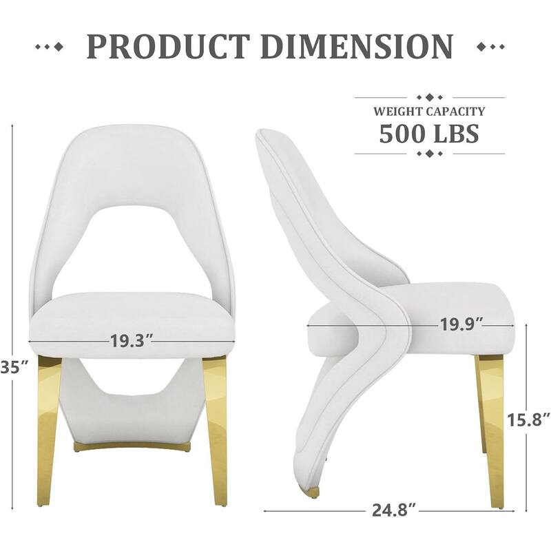 Velvet Dining Chairs with Open Back and Polished Metal Legs