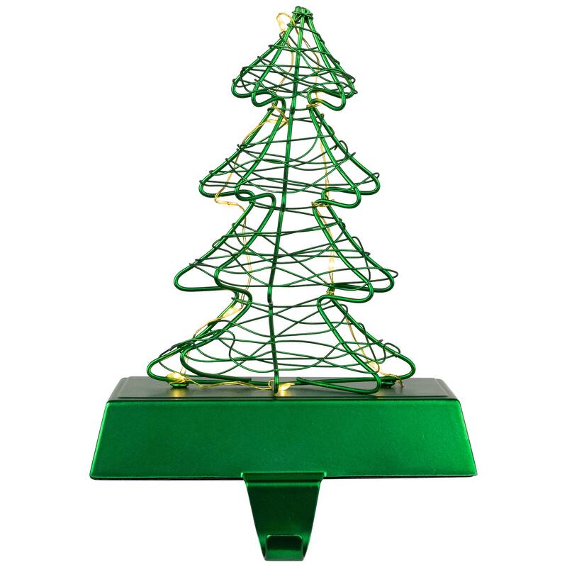 LED Lighted Wire Christmas Tree Stocking Holder - 6.75" - Green