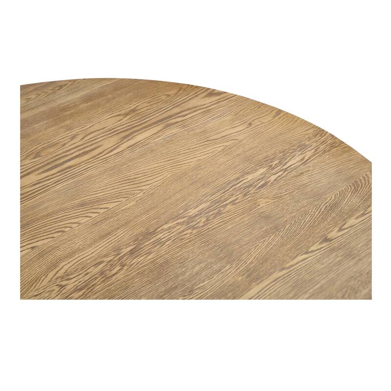 NADAAL STUDIOS Arlisse Dining Table for 6, Round Oak Wood Top, Dual-Layer Top with V-Groove Iron Crossing Base, Dark Brown