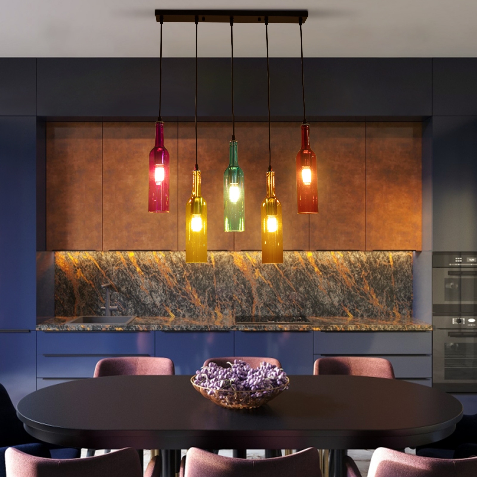 Colored pendant lighting for kitchen island deals