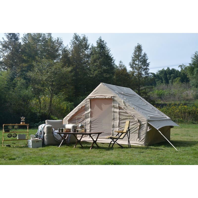 Inflatable Camping Tent Easy Setup 4 Season Glamping Tent with High Performance Inflatable Structure 4-6 Persons Waterproof - Beige