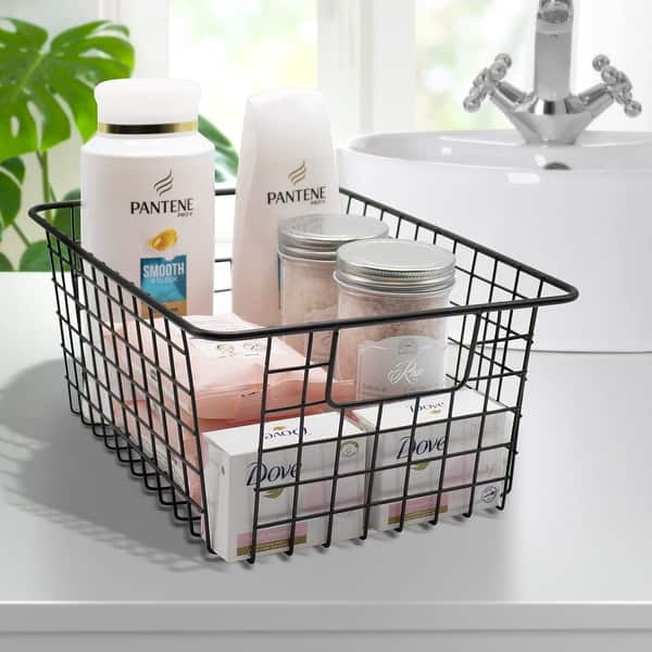 Stackable Baskets Storage Bin Metal Wire Organizers Iron (2-Pack