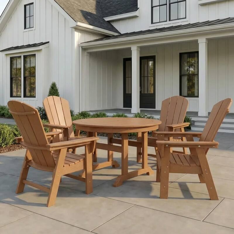 Laguna Hdpe All Weather Outdoor Patio Round Adirondack Dining Chairs Set (5-Piece Set)