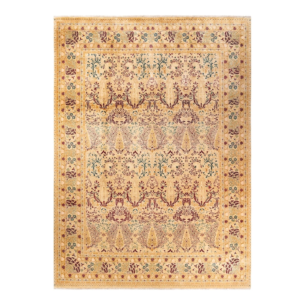 Overton Hand Knotted Wool Vintage Inspired Traditional Mogul Ivory Area Rug - 9' 3" x 12' 3"