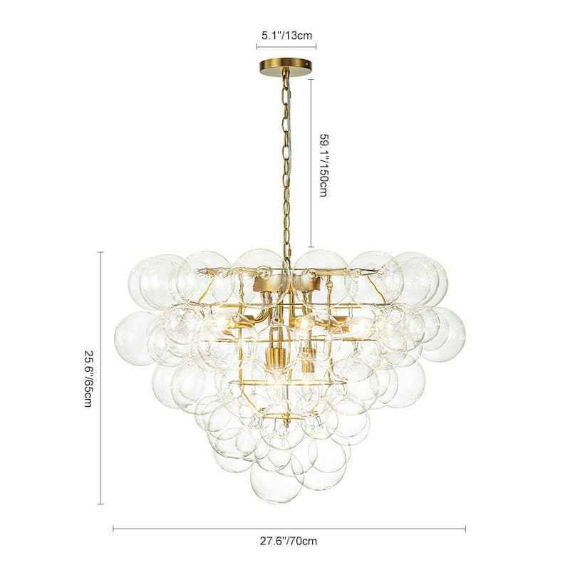 27in Brushed Brass Bubble Style Clear Glass Globe Chandelier