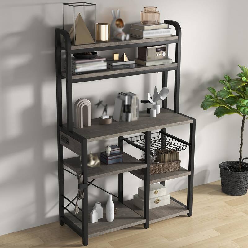 Bakers Rack with Power Outlet, 6-Tier Microwave Stand