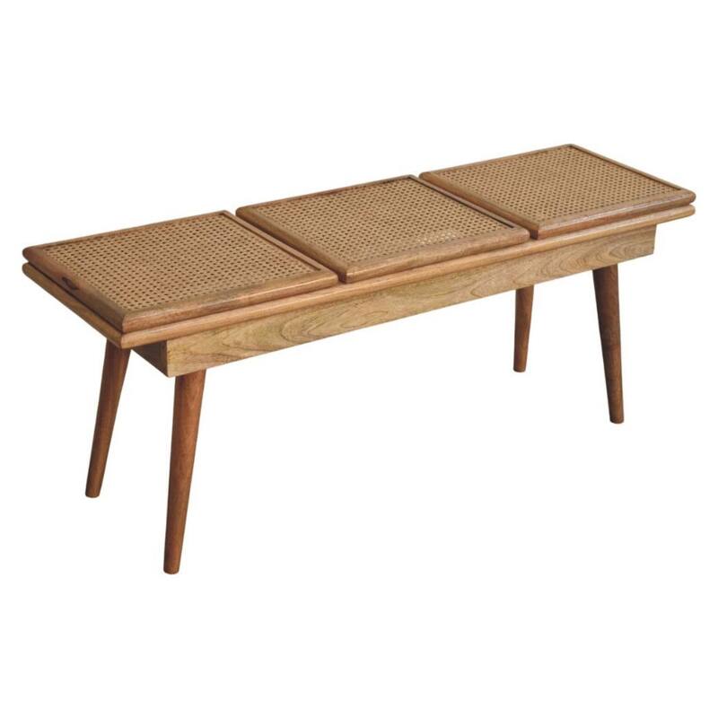 Artisan Furniture Solid Wood Larissa Triple Accent Oak-ish Cane Bench