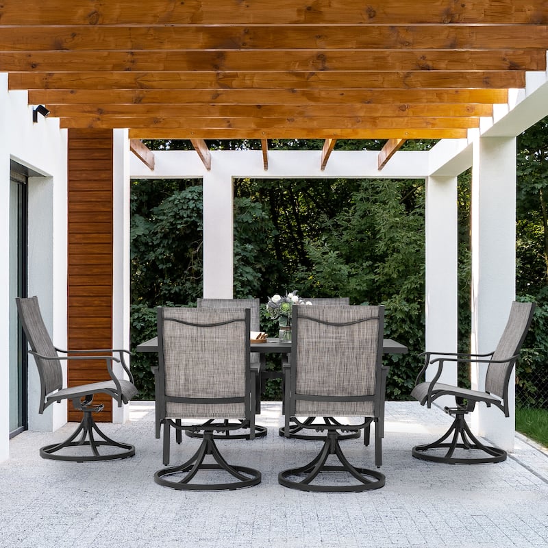 7-Piece Outdoor Aluminum Dining Set with Swivel Design