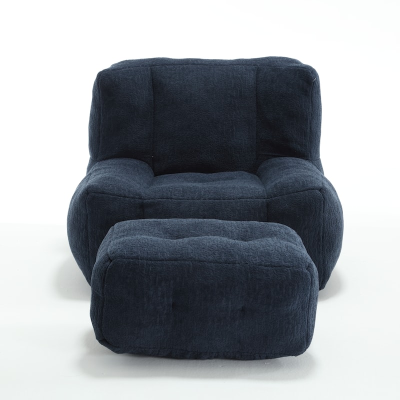 Fluffy bean bag chair with memory foam and ottoman